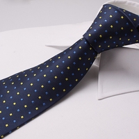 Cravate d'uniforme d'entreprise immobilière en polyester tissé à pois bleu marine, design personnalisé, fabricant de cravates pour hommes