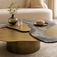 Table en marbre personnalisée au design moderne Table triangulaire en acier inoxydable irrégulière avec cadre pour la maison, hôtel, villa, luxe, base pour table basse