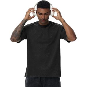 Vintage lavado Unisex algodón Casual Hipster Tops desgastado de gran tamaño camisetas de manga corta para hombres 250gsm tela impresa camisetas - Product Image 2
