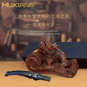 Muxiang Hand Carved Dragon Tobacco Pipe Bent Type Solid Wood Smoking Pipe For Men - Product Image 3