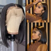 Pelucas Bob de Cabello Humano Liso con Encaje Frontal HD para Mujeres Negras, Pelucas de Cabello Humano Pre-Arrancadas Sin Pegamento
