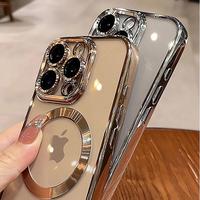 Coque de téléphone en caoutchouc souple avec placage magnétique pour iPhone 17 13 14 15 16 18 Pro Max Plus, protection de l'objectif, étui de luxe antichoc
