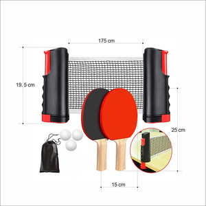 Juego de bate de raqueta de tenis de mesa de madera profesional Ping para 4 jugadores, incluida red portátil y 4 bolas - Product Image 4