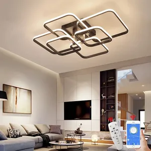 Neue LED White Square Decken leuchte für Wohnzimmer Schlafzimmer Küche Moderne 220V Kreis ringe Dimmbare Kronleuchter Innen leuchten