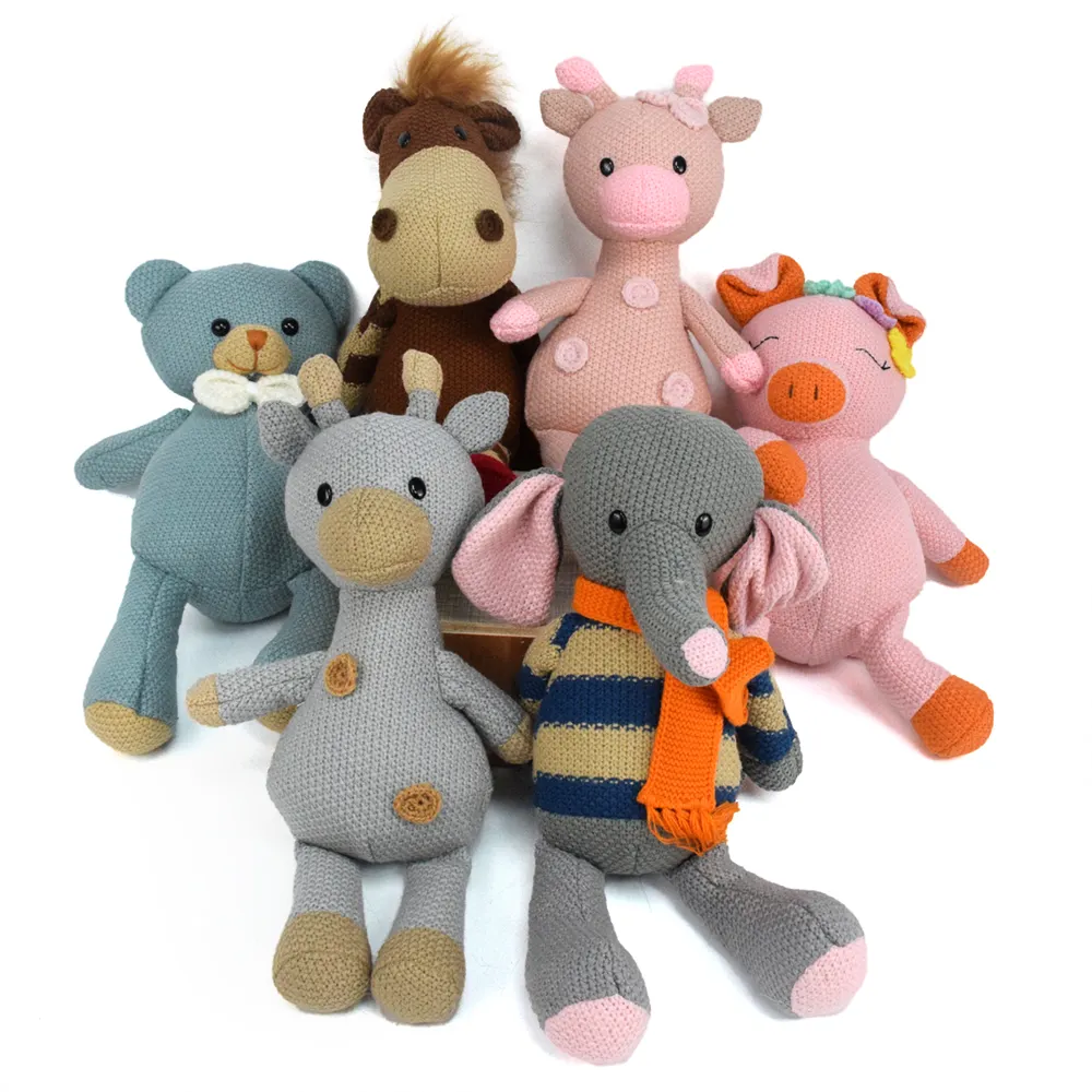 New Fabric Stuffed Animal Toy Dolls Horse Elephant Deer Bunny Bear Pig Animal Crochet Woven Doll