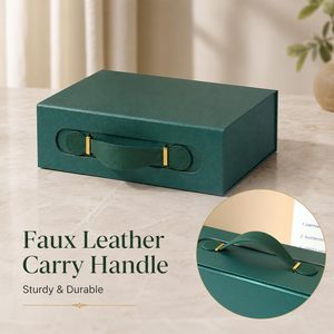 Customized Hard <b>Magnetic</b> Luxury Gift Packaging Cosmetic Wedding Dress Rigid Cardboard PU Handle Recycled Materials <b>Boxes</b> - Product Image 3