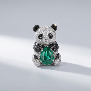 Broche fine et élégante Panda avec accent en moissanite, pierre verte en forme de goutte, ton argenté, bijou de costume pour soirée, cadeau, fabriqué en argent 925 - Product Image 5