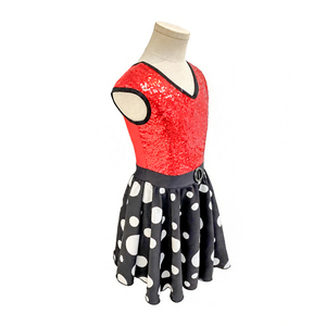 Robe de danse jazz à paillettes et pois pour enfants, jupe à pois noirs et blancs, costume de scène pour filles, cha cha, ballet - Product Image 4