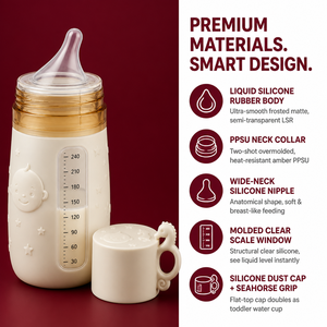 <span class=keywords><strong>Biberon</strong></span> personnalisé en silicone LSR avec col PPSU, tétine large 4-en-1, tasse d'eau, ensemble de biberons OEM <span class=keywords><strong>0</strong></span>-3 ans - Product Image 3