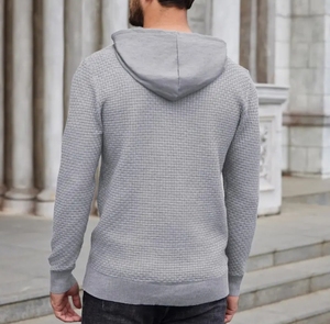Pull à manches longues à capuche texturé pour homme, pull à capuche en tricot de couleur unie, pull texturé - Product Image 3