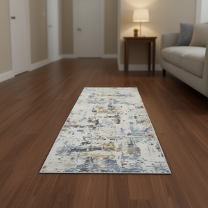 Alfombra Abstracta Azul Marfil 2X8 Reversible Lavable de Tejido Plano Estilo Bohemio para Hogar, Oficina, Dormitorio, Comedor, Sala de Estar - Product Image 2