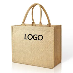 حقائب حمل جوت بشعار مخصص أكياس بقالة قابلة للطي للسفر على الشاطئ هدايا زفاف حقائب خيش فارغة