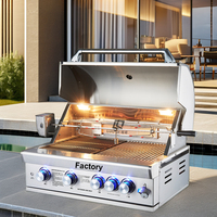 Barbecue à gaz de cuisine extérieure moderne haut de gamme à 5 brûleurs en acier inoxydable, fumoir à pierre de lave, style coréen, encastrable, best-seller