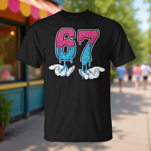 T-shirt 67 Ice Cream Drip nera con grafica meme da uomo - Product Image 3