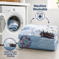 Ensemble de literie en polyester 4 pièces avec imprimé de carte nautique, dessin animé marin, linge de lit pour toutes les saisons, textile de maison