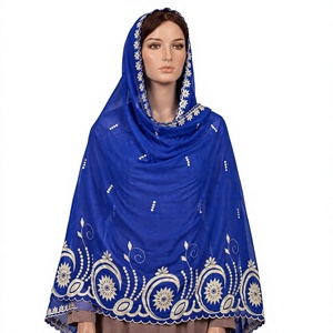 Wholesale Women Cotton for Voile Embroidered Rhinestone Floral Border Lightweight Breathable Long <b>Shawl</b> Scarf OEM ODM Custom - Product Image 1
