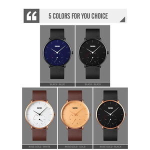 Montre chronographe ronde pour homme, bracelet en cuir de luxe, montre à quartz étanche 30M, montres en gros - Product Image 3