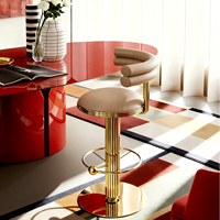 Tabouret de bar moderne et durable en métal cannelé, avec assise rembourrée en velours, hauteur de comptoir, base ronde, repose-pieds, pour hôtel, bistrot, bar à domicile