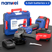 Meuleuse d'angle sans fil Nanwei bleue personnalisable 125 mm à 3 vitesses, moteur sans balais, interrupteur à gâchette, kit d'outils électriques