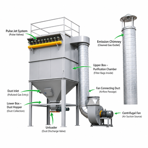 Purificador de Aire Industrial Personalizable OEM para Eliminación de Polvo en Fábricas, Filtro de Bolsa con Soplado de Pulso, Cañón de Polvo - Product Image 2
