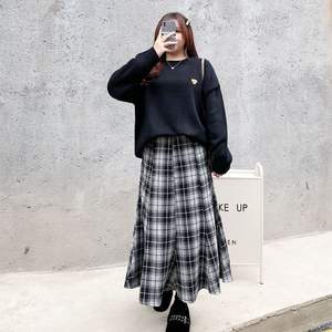 กระโปรงมิดิลายสก๊อตเอวสูงขนาดพลัสไซส์ผู้หญิงผ้าฝ้ายสีดำและสีเทากระโปรงยาวลายตารางพร้อมป้าย N7856 - Product Image 2