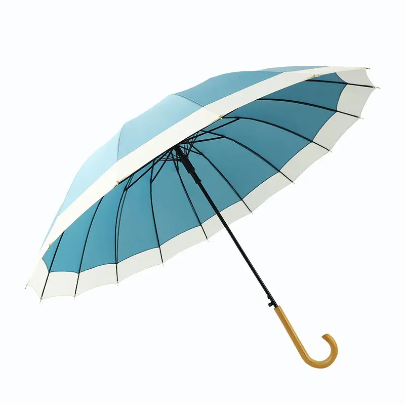 مظلة مستقيمة بألوان قوس قزح مطبوعة بشعار مخصص للبيع بالجملة مقاومة للرياح بجودة عالية تضم 16 ضفيرة