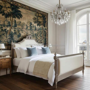 French Antique XVI Style Solid Wood Fabric Upholstered <b>Bed</b> Frame King <b>Size</b> Platform Bed2 Wooden <b>Beds</b> Bed2 - Product Image 3
