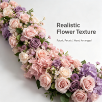Lila-blaue Wasserfall-Kunstblumenreihe: Gemischte Seidenrosen und Hortensien als Blumenläufer für Hochzeitsbühnen, Tische und Bankettdekorationen