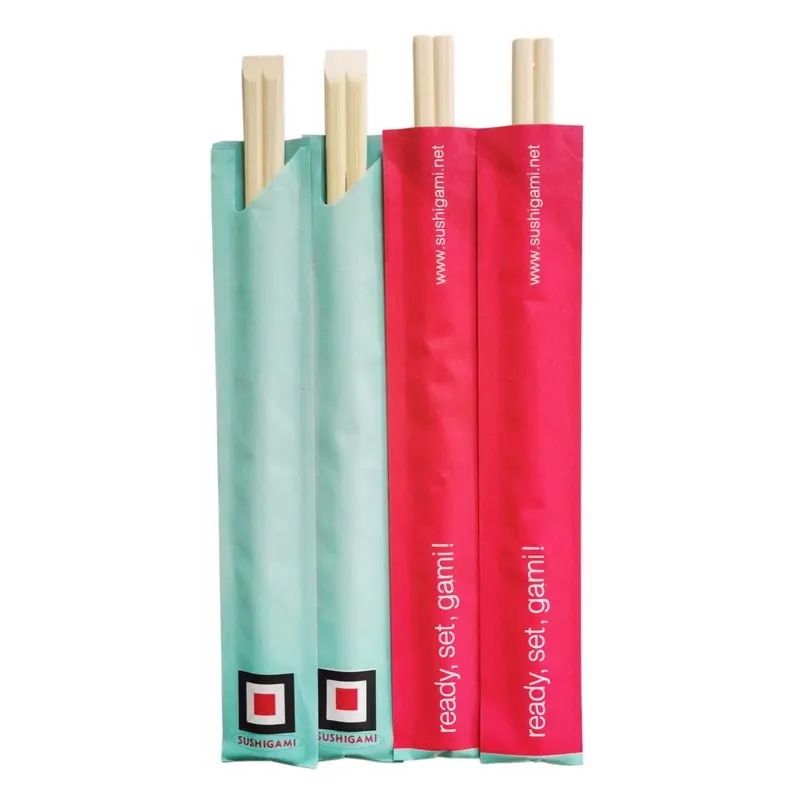 Venta caliente de alta calidad envuelto en papel ecológico 100% bambú natural desechable gemelos palillos