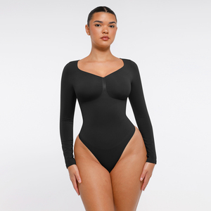 Của phụ nữ liền mạch dài tay áo bodysuit với ngực hỗ trợ và Tummy kiểm soát cộng với kích thước Breathable Spandex bán buôn - Product Image 6