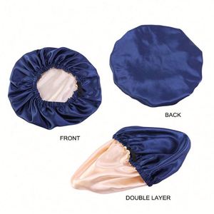 Bonnet de nuit en satin de soie réglable double couche pour femmes et hommes, idéal pour cheveux bouclés et tresses – Cadeaux promotionnels - Product Image 3