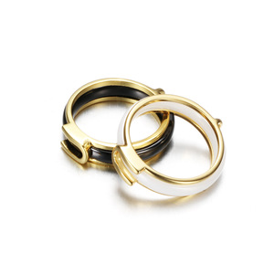 Ceramic <b>Ring</b> 5.6MM Black And White Geometric Design For Women Gift Jewelry - Product Image 5
