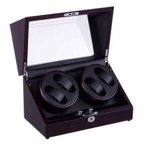 Caja enrolladora de reloj automática de cuero de madera clásica 4 + 0, soporte de exhibición de almacenamiento seguro, Motor silencioso, 4 ranuras con parada abierta - Product Image 5