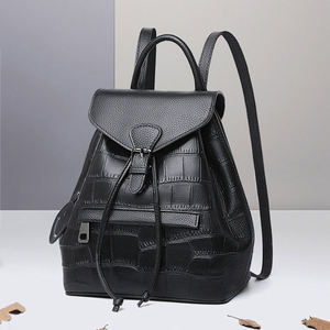 AndoBag Genuine Cow Leather <b>Backpack</b> for Women Fashion Drawstring Crocodile Pattern <b>Large</b> Capacity Shoulder Bag 8384 - Product Image 2