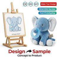 Anneau de dentition personnalisé en peluche éléphant bleu à grandes oreilles, pour bébé, marque crèche, nouveau-né, promotionnel, apaisant, mascotte