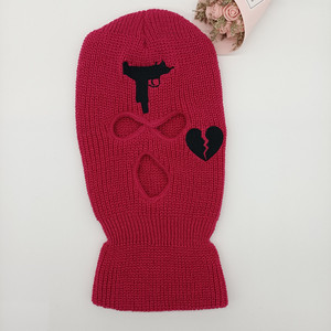 Benutzer definierte rosa gestrickte Drei-Loch-Skimask Winter 3-Loch mit Stickerei Sturmhaube - Product Image 2