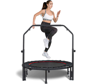 Mini trampolines pliables robustes avec cadre en acier épais, base à 6 pieds en mousse PVC, filet de protection et poignée, équipement de fitness pour le saut - Product Image 3