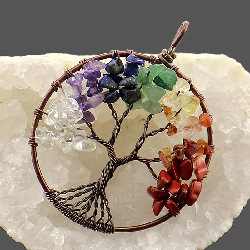 7สีChakra Charm Tree Of Lifeธรรมชาติคริสตัลจี้