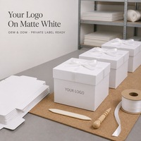 Boîte cadeau rigide blanche personnalisée en gros, en deux parties, avec couvercle télescopique et ruban en satin pour emballage de mariage nuptial