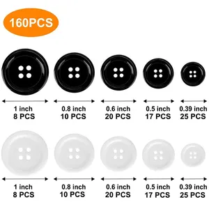 अमेज़न प्रीमियम सिलाई बटन सिलाई फ्लैट वापस राल काले बटन, दौर 4 छेद 5 आकार के साथ सफेद बटन डिब्बे भंडारण