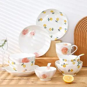 Ins creative girl heart peach ceramic tableware set household ceramic plate and bowl