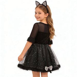 <span class=keywords><strong>Costume</strong></span> da <span class=keywords><strong>Gatto</strong></span> Nero per Ragazze per Halloween, Abito da Spettacolo con Gonna Voluminosa, Vestito Pomposo Nero - Product Image 3
