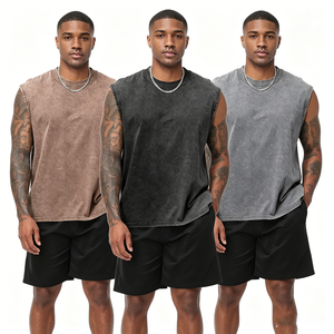 Débardeur <span class=keywords><strong>sans</strong></span> manches en coton tricoté pour homme, avec logo personnalisé, de haute qualité, effet délavé, respirant, coupe décontractée, idéal pour l'été - Product Image 2