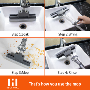 Holamopa <strong>PVA</strong> Sponge <strong>Mops</strong> for Floor Cleaning Squeeze with Long <strong>Handle</strong> Self Wringing <strong>Mop</strong> for Kitchen Bathroom Tiles - Product Image 3