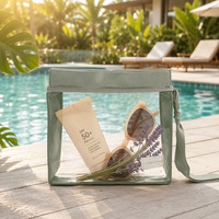 Pochette de maquillage de plage transparente en PVC imperméable personnalisée pour la mode estivale avec fermeture éclair et logo