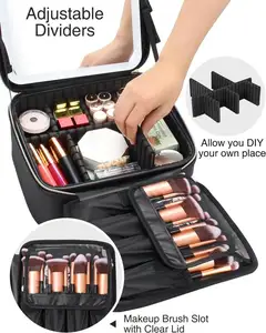 Hot Selling Large Portable Waterproof Pencils Brushes Storage Bags Travel Makeup Bag With Led Mirror