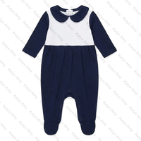Ensemble de vêtements pour bébés en gros, barboteuse en coton biologique pour nouveau-né avec col Peter Pan, tenue d'hôpital personnalisée pour bébé fille