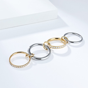 Anillo de Diamantes Apilables de Cuatro Capas para Mujer, Estilo Europeo, Acabado Dorado, Diseño Geométrico, Joyería para el Dedo Índice, Regalo - Product Image 3