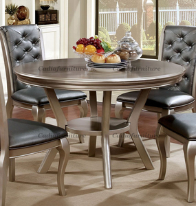 Set da Pranzo Rotondo in Stile Francese Vintage, Struttura in Legno Massello, Tavolo con Piano in Legno e 4 Sedie, Elegante Arredamento per Sala da Pranzo - Product Image 2