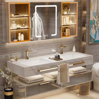 Mueble de Baño Moderno para Hotel/Villa con Lavabo Individual/Doble - Gabinete con Espejo LED Inteligente Antivaho y Montaje en Pared, Set de Muebles de Madera